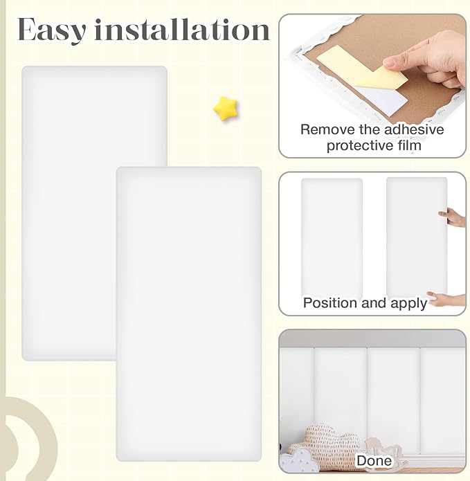 4 Pack Wall Padding for Playroom Peel and Stick Headboard 15.75" x 7.87" x 1.18" 3D Anti Collision Upholstered Wall Panels Self Adhesive Headboard Panel for Protection (White)