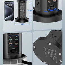 115W USB Charging Station, Surge Protector Power Strip Tower, 9 AC Outlets with 8 USB Ports(4 USB-C), 6Ft Flat Plug Retractable Extension Cord, for Home Office Dorm, Black