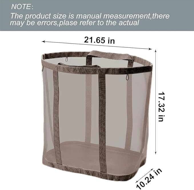Mesh Bag with Handles, Collapsible Laundry Basket, Foldable Laundry Bag, Breathable Folding Beach Bag,Space-saving Travel Tote Bags (2, Brown)