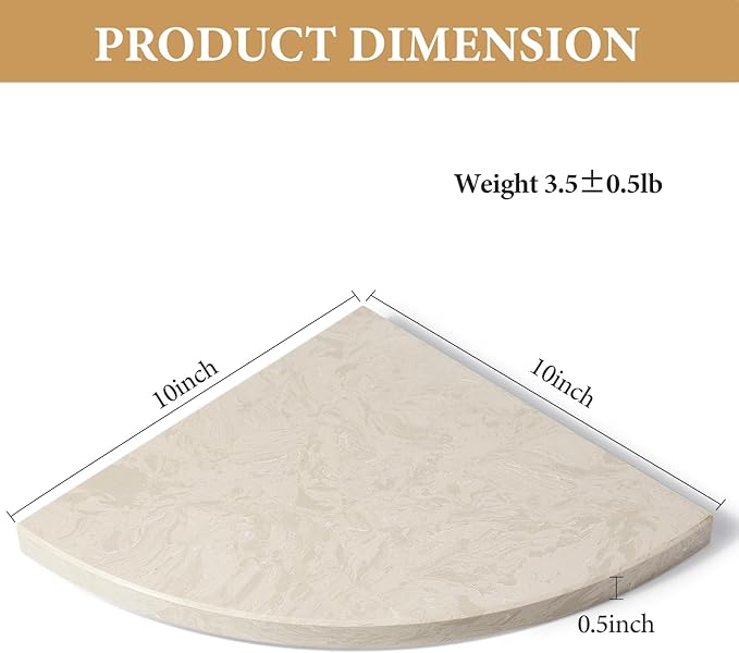 Koville 10'' Natural Marble Shower Corner Shelf for Bathroom, Wall Mounted Stone Corner Shower Caddy 1 Layer, No Drilling, Modern, Polished, Durable, Conical, Bathroom Storage - 1 Item