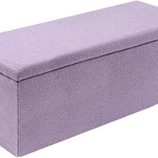 PINPLUS Folding Storage Ottoman Bench, Sherpa Ottoman with Storage, Large Long Shoes Bench Chest with Lid, Footrest for Living Room, Entryway, Purple 43'' x 15'' x 15''