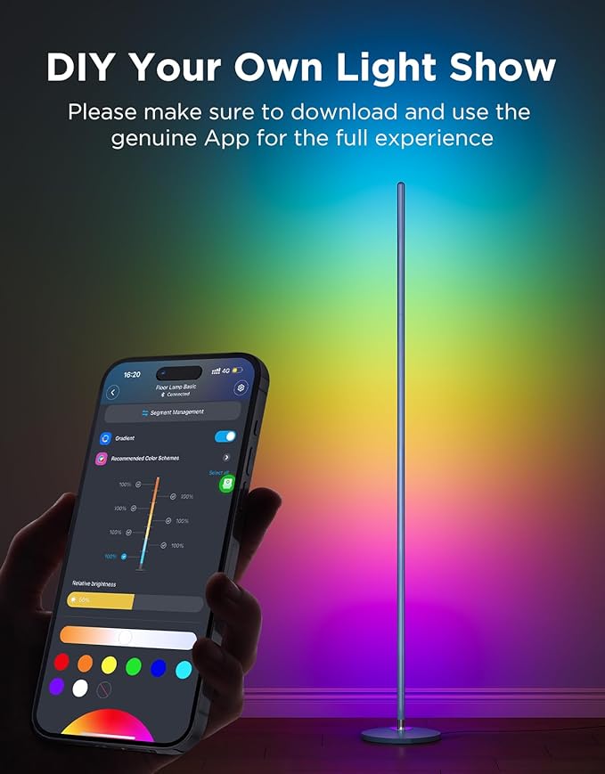 Govee RGBIC Floor Lamp Basic, LED Corner Lamp Works with Alexa, Smart Modern Floor Lamp with Music Sync and 16 Million DIY Colors, Color Changing Standing Lamp for Bedroom Living Room Blue
