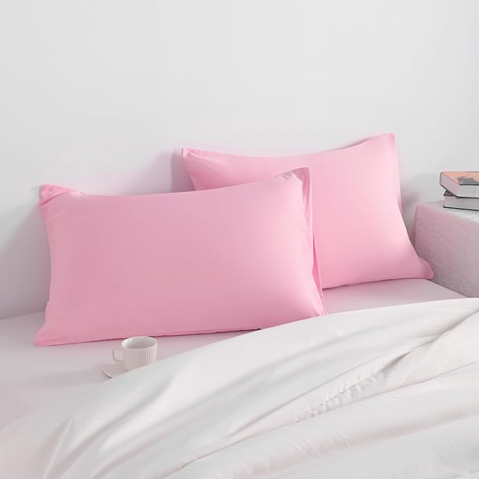 NTBAY King Pillow Cases Set of 2, 2 Pack Brushed Microfiber 20x40 Pillow Cases, Soft, Wrinkle, Fade, Stain Resistant Pink Pillow Cases with Envelope Closure, 20x40 Inches, Pink