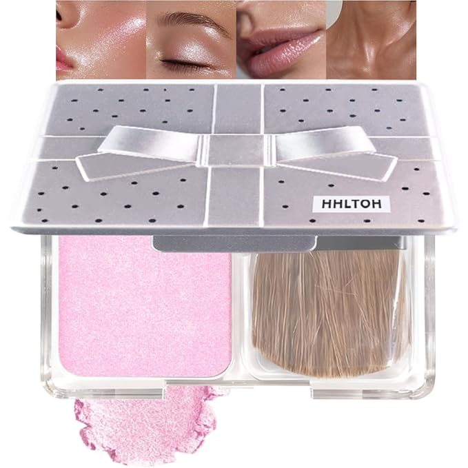 Light Pink White Sparkle Glitter Shimmer Highlighter Makeup Palette for Women, Pink Buttery Creamy Powder Highlighter Eyeshadow Palette Vegan, Built-in Mirror & Brush 05 – Girls Christmas Gifts