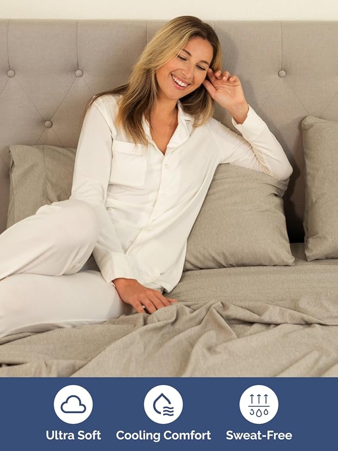 Extra Deep Pocket Cal King Sheets - 4 Piece Breathable & Cooling Bed Sheets - Hotel Luxury Bed Sheet Set - Soft, Wrinkle Free & Comfy - Easily Fits Extra Deep Mattresses - Heathered Beige Sheets Set