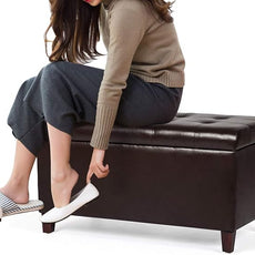 Joveco Storage Ottoman Bench, 33 Inches Faux Leather Rectangle Tufted Foot Stool for End Foot of Bed, Bedroom, Living Room, Brown