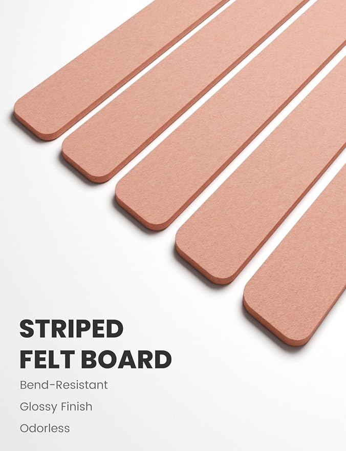 Cork Board Alternative Felt Strip Board 5-Pack 13"x2", Office Pin Board with 35 Push Pins, Adhesive Install for Bedroom Door & Home Office(Pink)