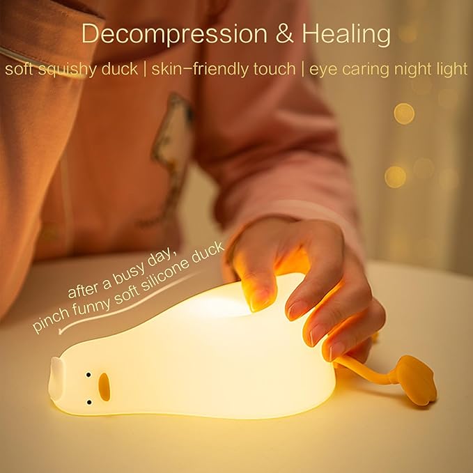 Existential Crisis Duck Lamp - Cute Rechargeable Squishy Kids Night Light, Lying Flat Ducky Lay Lamps, White Elephant Gifts, Fun Weird Home Gift, Nursery College Dorm Decor, Safe Silicone