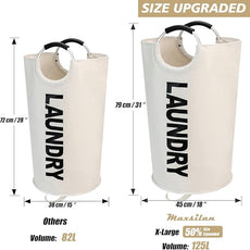 125L X-Large Laundry Basket, Freestanding Tall Clothes Hamper, Collapsible Laundry Bag, Beige