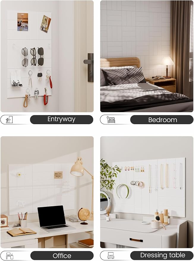 Felt Bulletin Board Tiles -28"x18" with 40 Adhesive Tabs, Cork Board Alternative for Office Decor, Push Pin Board Wall Organizer 6-Pack(Milky White)