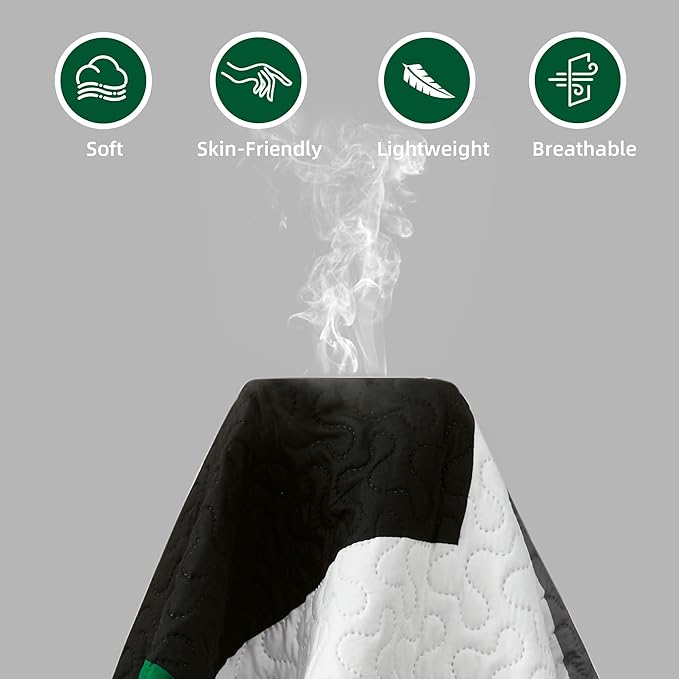 2 Piece Green Quilt Set Twin Size Black Grey White Geometric Reversible Bedding Set Microfiber Lightweight Bedspread Coverlet with 1 Sham Modern Abstract Bed Cover for All Season, 68''x86''