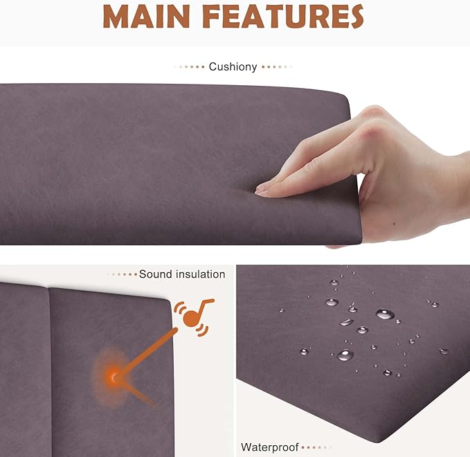 IFNOW Wall Mounted Upholstered Headboard Queen, 3D Peel and Stick Soundproof Panels, Reusable and Removable Padded Leather Bed Headboard, 9 Panels 9.84" x 23.62", Dark Purple