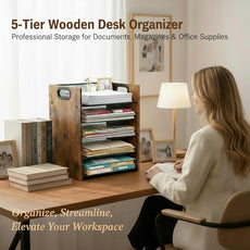 Wood Desk Organizer - 5-Tier Desktop File Organizer, Wooden Paper Tray, Office Desk Organzier and Accessories for Papers, Mail, Notebooks, Stationery