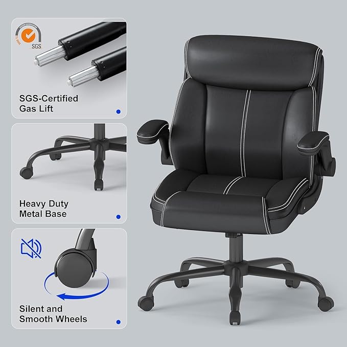 AnyGod Executive Chair with Flip-up Armrests, Lumbar Support, Adjustable Height, Mid-Back with Rocking Function for Executives