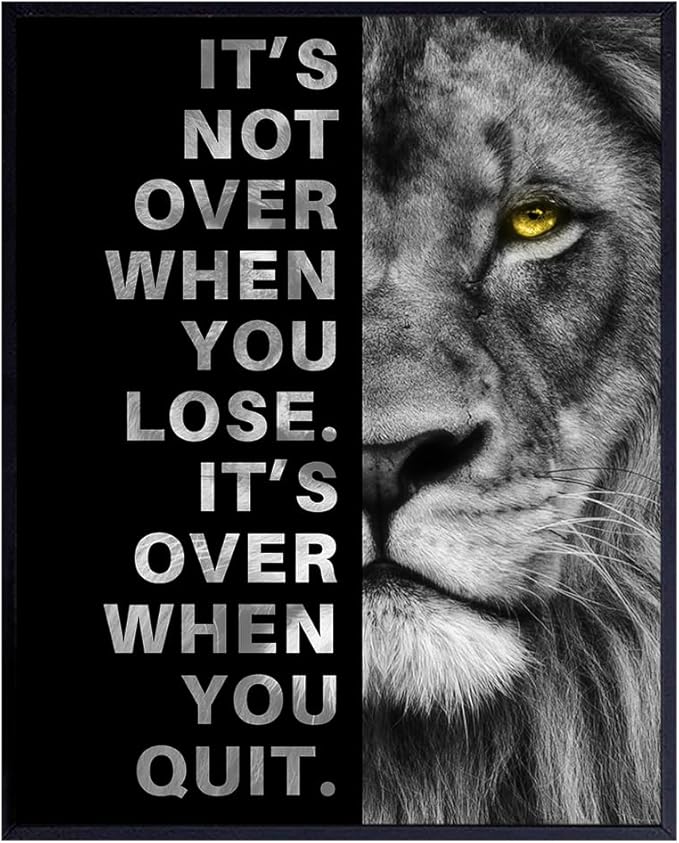 Office Wall Art For Men 11x14 - Inspirational Wall Decor - Motivational quote - positive affirmation Wall Art - Gym Motivation Poster - Man cave Wall Decorations - Lion Print - LARGE Unframed