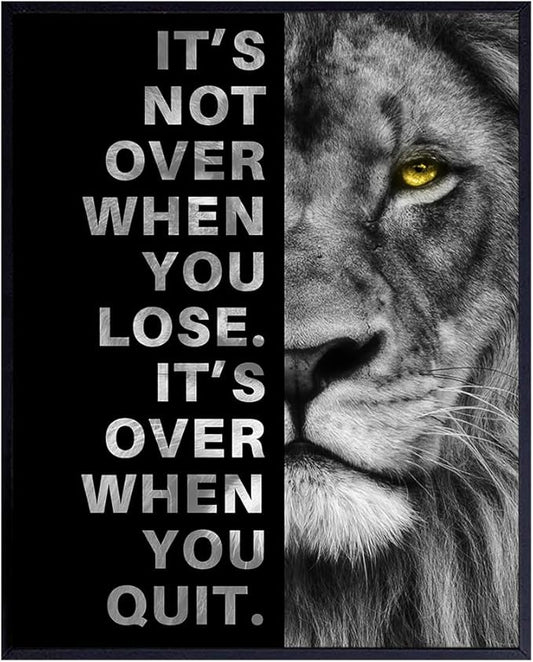 Office Wall Art For Men 11x14 - Inspirational Wall Decor - Motivational quote - positive affirmation Wall Art - Gym Motivation Poster - Man cave Wall Decorations - Lion Print - LARGE Unframed