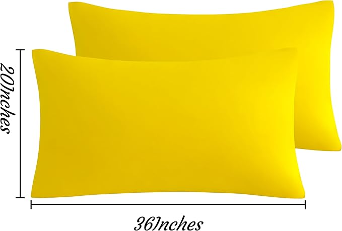 NTBAY King Pillow Cases Set of 2, 2 Pack Brushed Microfiber 20x36 Pillow Cases, Soft, Wrinkle, Fade, Stain Resistant Yellow Pillow Cases with Envelope Closure, 20x36 Inches, Yellow