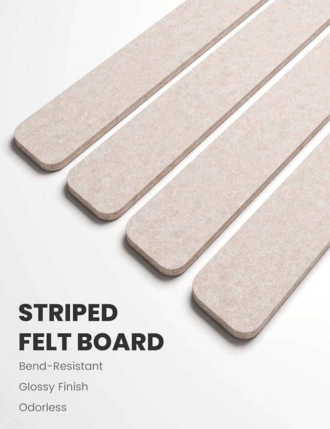 Cork Board Alternative Felt Strip Board 8-Pack 13"x2", Office Pin Board with 50 Push Pins, Adhesive Install for Bedroom Door & Home Office(Oatmeal)