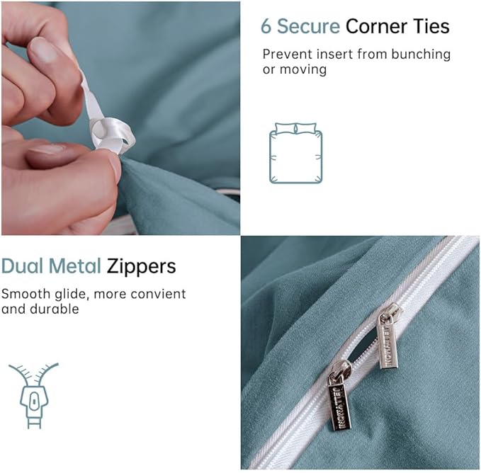 JELLYMONI Cotton Duvet Cover California King - 100% Washed Cotton Linen Feel Textured Comforter Cover, 3 Pieces Soft Bedding Set with Zipper Closure (Grayish Blue, Cal King 104"x98")