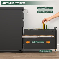 3 Drawer File Cabinet with Lock,Under Desk Rolling Small Filing Cabinet for Home Office Storage,Mobile Steel Cabinets with Wheels,Black,Requires Assembly