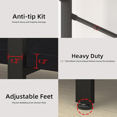 HSH 3 Tier Black Bookshelf, Industrial Small Metal Wooden Storage Book Shelves, Modern Open Low 3 Shelf Bookcase and Display Etagere, Vertical Book Shelf for Bedroom Living Room Office, Black Oak