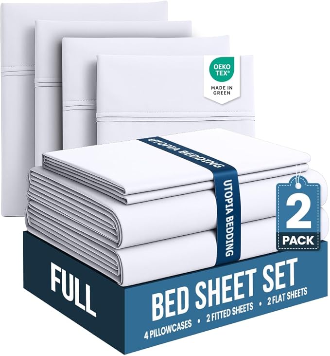 Utopia Bedding Full Bed Sheets Set - Pack of 2 Sheet Sets - Perfect for Spa, Hotel, & Guest Bedroom - Brushed Microfiber - Shrinkage and Fade Resistant - Easy Care (White)