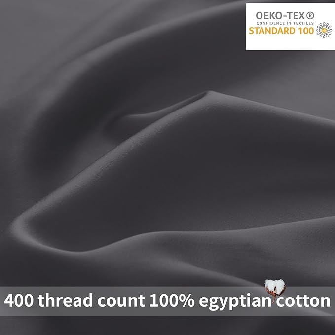 Dark Grey Duvet Cover Set Twin/Twin-XL Size 100% Egyptian Cotton 2Pcs Home Bedding Set- 1 Duvet Cover with 1 Pillowcase, 400 Thread Count Super Soft Cover with Corner Ties(68x90 Inches,Dark Grey)