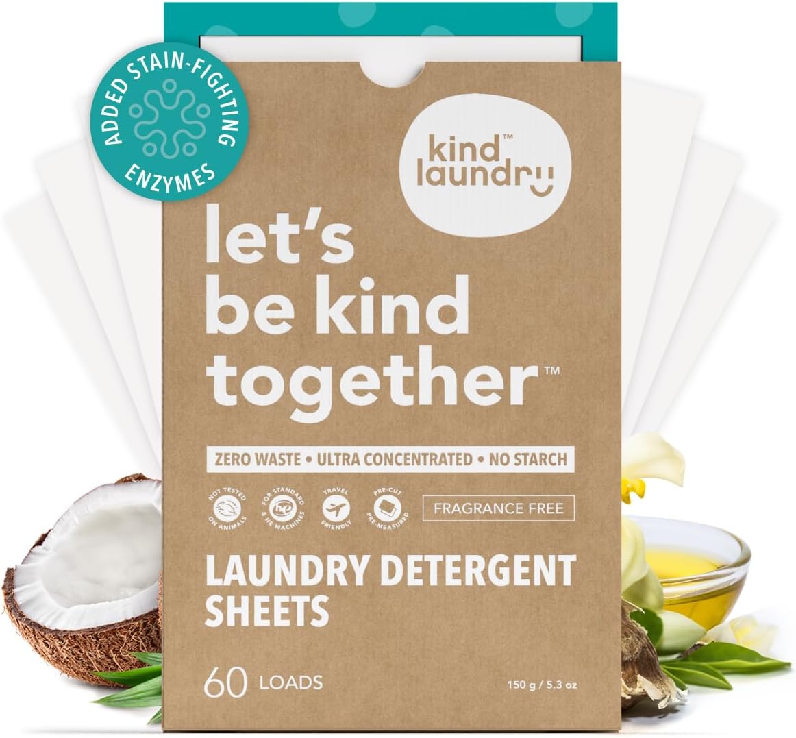 Kind Laundry Detergent Sheets – 32 Loads Ocean Breeze, EWG Verified, No Residue After Wash, Eco Plastic-Free Liquidless Laundry Soap, Non-Toxic Formula, for Sensitive Skin, Travel & Dorm Friendly