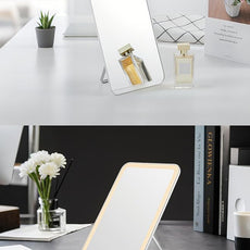 OMIRO Desk Makeup Mirror, 8 x 5 inches Table Mirror with Foldable Stand and Hanging Hole for Shaving and Travelling, White