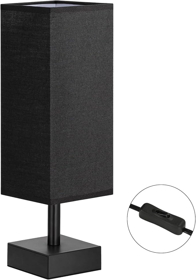 aooshine Black Small Table Lamp - Bedside Lamp for Bedroom, Minimalist Nightstand Light with Black Base