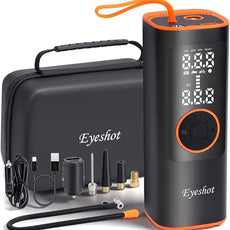 Eyeshot Tire Inflator Portable Air Compressor, Fast Inflation & High Battery Capacity, 150PSI Cordless Air Pump for Car Tires, SUV, Motorcycle, Bike, Ball with Digital Pressure Gauge & LED Light