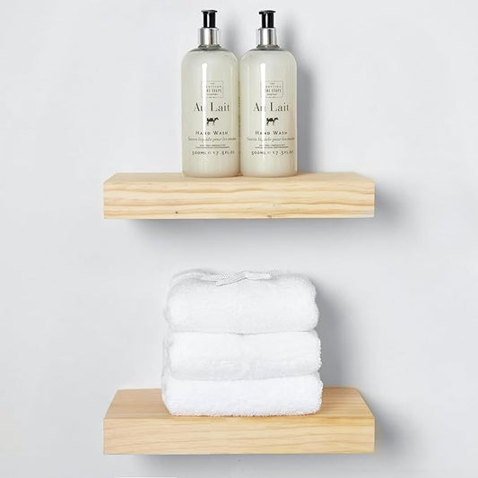 Homeforia 12 inch Natural Floating Shelf, High End Solid Real Wood 12inch Small Floating Shelves for Wall Mounted, Natural Wooden Floating Shelves, Heavy Duty Bracket, 12 X 6.5 X 1.75 in, Set of 4