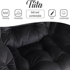 Tiita Lazy Chair with Ottoman, Modern Large Accent Lounge Armchair, Comfy Leisure Sofa Reading Chair with Footrest for Bedroom, Living Room, Dorm Rooms, Garden and Courtyard, Velvet Black