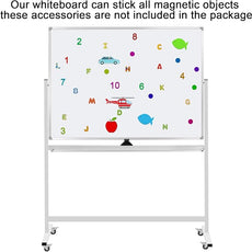 Double-Sided Mobile Whiteboard Magnet Dry Erase Board on Wheels - Aluminum Frame Magnetic Portable Stand Whiteboard- 48