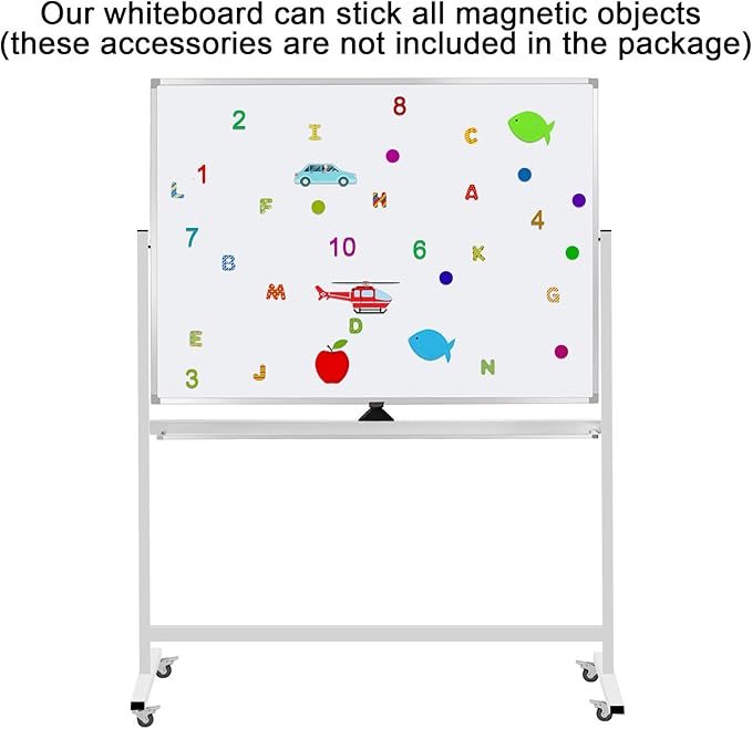 Double-Sided Mobile Whiteboard Magnet Dry Erase Board on Wheels - Aluminum Frame Magnetic Portable Stand Whiteboard- 48"x36" Rolling White Boards with Easy Flip Feature