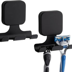 TAILI Powerful Suction Cup Razor Holder 2 Pack, Stylish 304 Stainless Steel Bathroom Suction Hooks for Towel, Loofah, Bathrobe, Shaver Holder for Shower Wall, Easy to Install and Reuse, Black