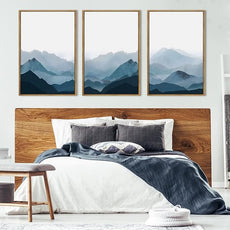 BINCUE Large Blue Mountain Wall Art Fog Blue Ridge Mountains Artwork for Living Room Bedroom Office 24x36 Inch Set of 3