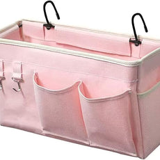 Loghot Bedside Caddy/Bedside Storage Bag Hanging Organizer for Bunk and Hospital Beds,Dorm Rooms Bed Rails,Can be Placed Glasses,Books,Mobile Phones,Keys (Light Pink)