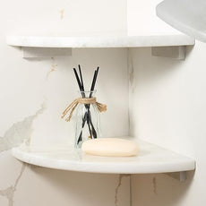 Koville 2 Pcs White Marble Corner Shower Shelves for Bathroom, 10'' Polished Marble Corner Shelves, Wall Mounted Stone Corner Shower Caddy, No Drilling Adhesive Shower Shelf - Namib Fantasy