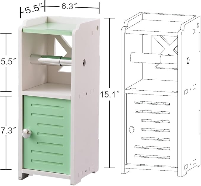 AOJEZOR Toilet Paper Holder Stand: Freestanding PVC Cabinet Storage for Small Bathroom Spaces for Homes and Renters-Mint Green