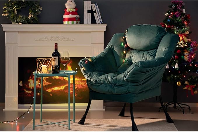 HollyHOME Lazy Chair with Armrest and Side Pocket, Comfy Accent Lounge Chair,Leisure Sofa Armchair for Living Room, Bedroom, Dorm, or Small Spaces, Oversized Reading Sofa Chair,Velvet Dark Atrovirens