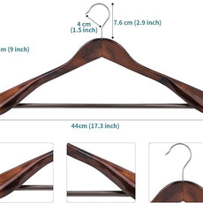 Solid Wood Suit Hangers, 6 Pack, Coat Hangers with Non Slip Trouser Bar, 360° Swivel Hook, Heavy Duty Wide Hangers for Suit, Coat, Jacket, Trousers, Pants,17.3
