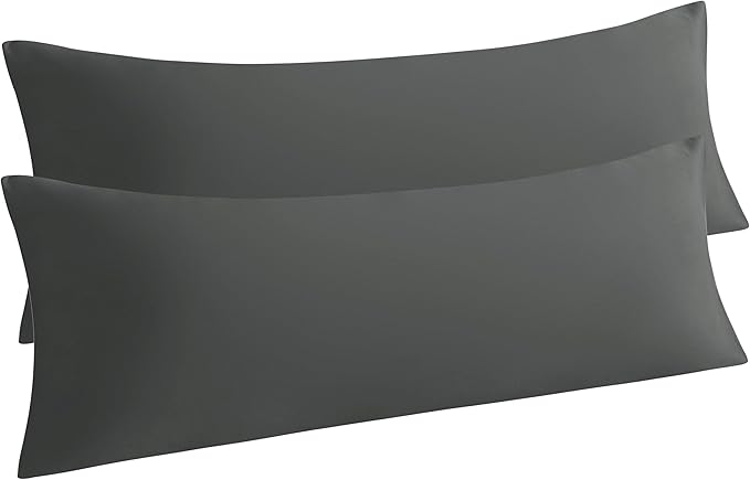 NTBAY Body Pillow Cases Set of 2, 2 Pack Brushed Microfiber 20x54 Pillow Cases, Soft, Wrinkle, Fade, Stain Resistant Dark Grey Pillow Cases with Envelope Closure, 20x54 Inches, Dark Grey