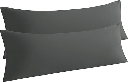 NTBAY Body Pillow Cases Set of 2, 2 Pack Brushed Microfiber 20x54 Pillow Cases, Soft, Wrinkle, Fade, Stain Resistant Dark Grey Pillow Cases with Envelope Closure, 20x54 Inches, Dark Grey