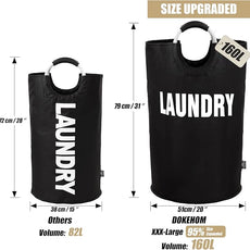 DOKEHOM 160L XX-Large Laundry Basket (7 Colors), Collapsible Laundry Bag, Foldable Laundry Hamper, Folding Washing Bin (Black, XXL)