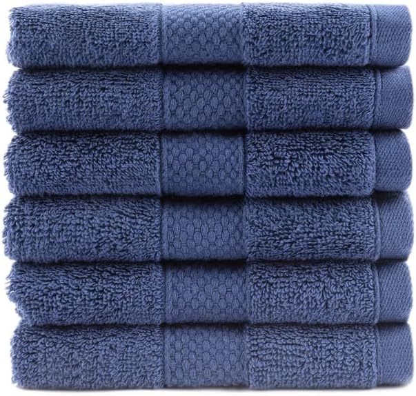Maisonette Loft Egyptian Cotton Turkish Hand Towels - Soft, Absorbent Washcloths for Face - Ideal Quick Dry Small Towel Wash Cloth Set for Bathroom - (13" x 13", 6 Pack) - Navy Blue