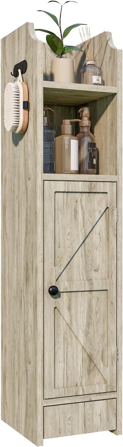 Small Bathroom Storage Cabinet, Toilet Paper Storage,Corner Floor Cabinet with Doors and Adjustable Shelf,Bathroom Organizer for Small Spaces Gray