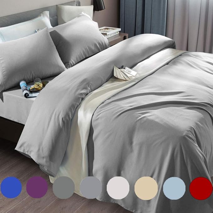 SONORO KATE Bed Sheet Set Super Soft Microfiber 1800 Thread Count Luxury Egyptian Sheets Fit 18-24 Inch Deep Pocket Mattress Wrinkle-4 Piece (Grey, Twin)