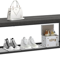 FOLUBAN Shoe Storage Bench, Modern Entryway Bench with Metal Shelf, Industrial Indoor Shoe Bench Seat for Bedroom, Hallway, Living Room, Dark Gray, 47 Inch