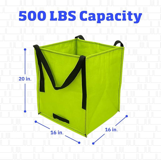 DURASACK Heavy Duty Storage Tote Bag 22-Gallon Rugged Woven Polypropylene Moving Bag, Reusable Self-Standing Design, Holds up to 500 Pounds, Pack of 4, Lime Green